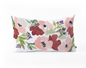 Oblong Throw Pillow - Pink Poppies