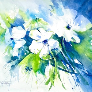 Blue and White Abstract Floral Giclee Print - Fine Art Prints for your Home