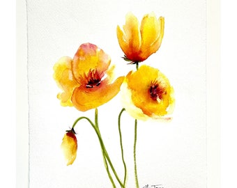 Floral Watercolor Painting - 8x10 Yellow Gold Floral Original
