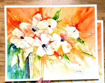Citrus Colored Abstract Floral Giclee Print - Fine Art Prints for your Home