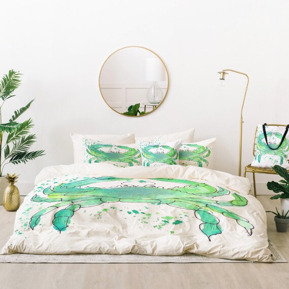 Beach House Bedding Set Seafoam Green Crab