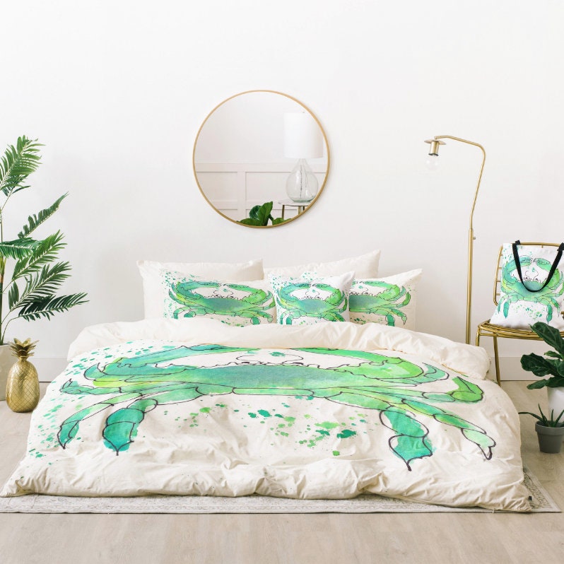 Beach House Bedding Set Seafoam Green Crab | Etsy