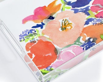 Acrylic Tray with Handles, Floral Frenzy Lucite Tray