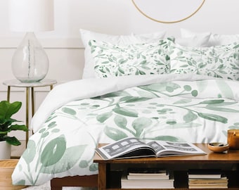 Duvet Cover + Shams / Dreamy Bedding in Mint Berries and Leaves