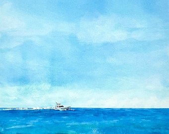 Coastal Seascape Giclee Print - Boat on the Ocean