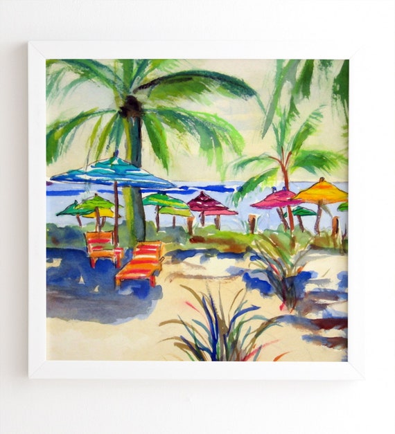 Tropical Framed Wall Art Caribbean Watercolor Coastal Decor | Etsy