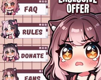 Custom Chibi Twitch Panels: Anime, Pet, Vtuber Stream Design
