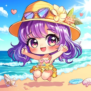 CHIBI SUMMER、ちびキャラクター、カスタムちびサマー、ちび、ファンアート、高品質カスタム、ちびアニメアート、かわいいアニメちび、夏の贈り物