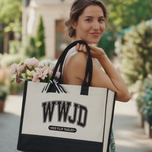 Wwjd Tote Bag, Christian Bible Verse Bag image 1
