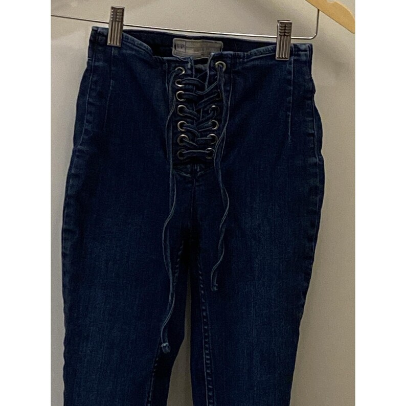 FREE PEOPLE Lace Tie Up Jeans 24 Blue Jegging High Waisted Super Skinny Pants image 2