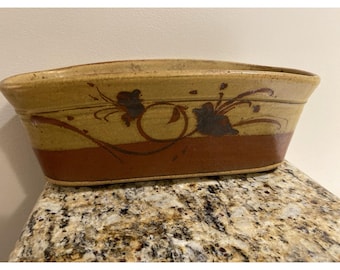 Maceta de cerámica de terracota vintage de Napa Valley pintada a mano, rara, oblonga y pesada