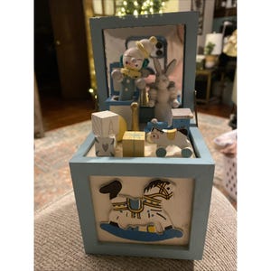 Vintage Collectable Hand Painted Wood Music Box Clown Bunny &quot;It&#39;s A Small World&quot;