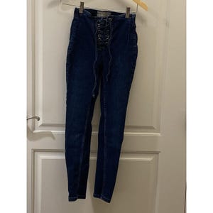 FREE PEOPLE Lace Tie Up Jeans 24 Blue Jegging High Waisted Super Skinny Pants image 1