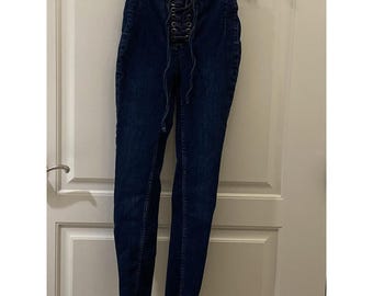 FREE PEOPLE Jeans con lacci 24 Pantaloni super skinny a vita alta blu Jegging