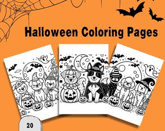 20 Cute Halloween Coloring Pages for Kids Printable Halloween Dog Designs | Fun Kids Activity | Dog Halloween Printables | Dog Coloring book