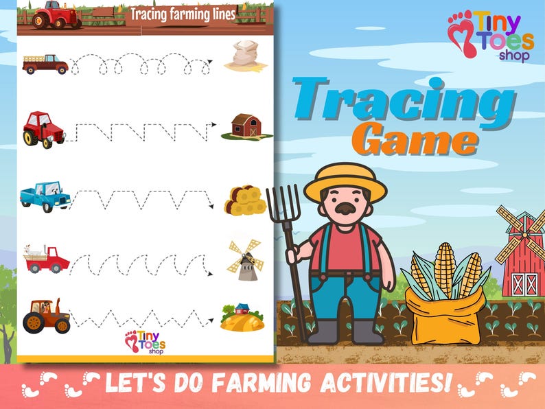 Farm Activity Worksheets for Kids Educational Tracing, Matching
