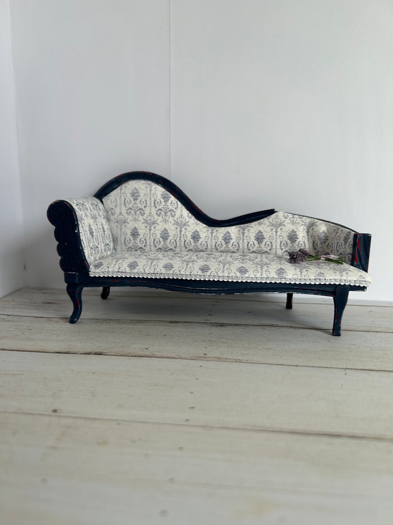 112th Miniature Shabby Distressed Chaise Longue Lounge Sofa Dolls