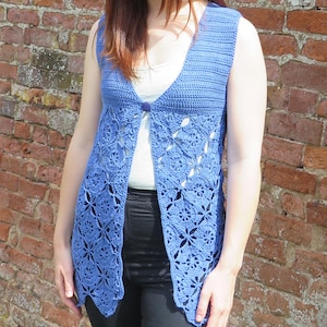 Longline Crochet Waistcoat Pattern PDF, Sleeveless Jacket Crochet Motifs Squares, Boho Festival Summer Vest, Gilet Cardigan Pattern Download