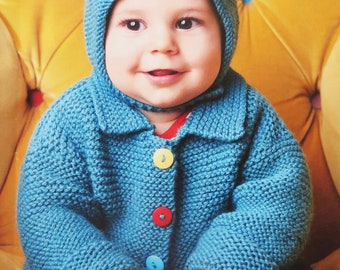 Garter Stitch Baby Jacket and Hat Knitting Pattern / Easy Knitting Pattern for Beginners / ages Birth to 3 years