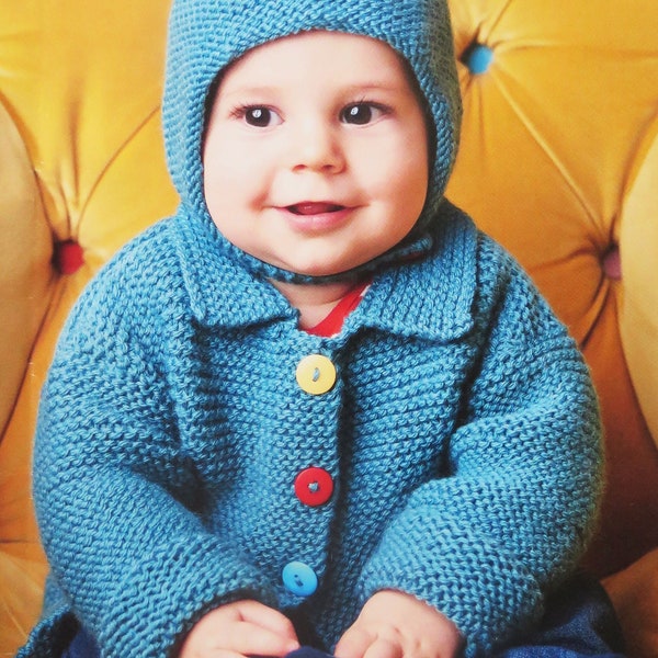 Garter Stitch Baby Jacket and Hat Knitting Pattern / Easy Knitting Pattern for Beginners / ages Birth to 3 years