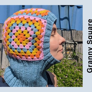 Granny Square Balaclava Winter Hat pattern PDF - Crochet with Knit Collar - for Kids and Adults - Ski Mask