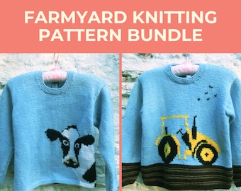 Cow and Tractor Knitting Pattern PDF Bundle, Knitting pattern for children, Intarsia Knitting Pattern