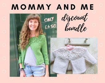 Mummy and Me Top Down Cardigans with lace yoke, for baby and adult, knitting pattern PDF, Bundle of 2 patterns, Meredith Cardigan