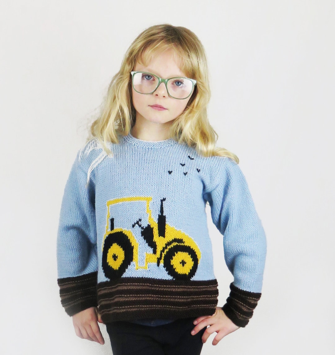 Childrens Knitting Pattern PDF, Tractor Sweater Knitting Pattern