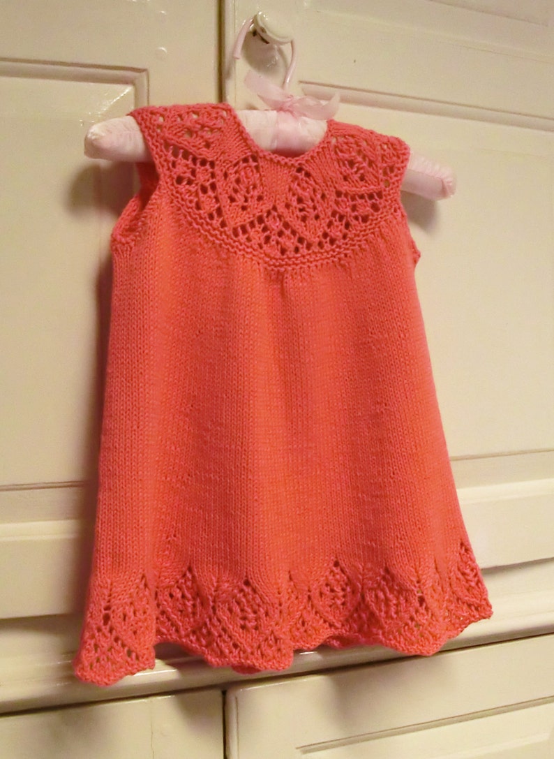 baby and child dress knitting pattern with lace yoke