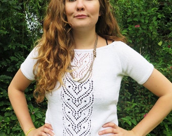 Knitting Patterns for Women, Summer Top with Lace Panel, Pattern PDF