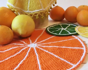 Fruity Coasters - Lemon Jug Cover Knitting Pattern – Fruit style Table Mat and Coasters  - Oranges and Lemons PDF – Instant Download