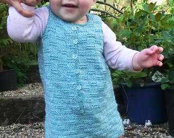 Baby Pinafore Dress, hat and booties. Knitting Pattern PDF