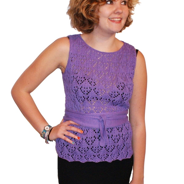 Ladies Lace Vest with Belt,Knitting PatternPDF