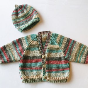 Basic Baby Cardigan and Hat, Knitting Pattern PDF, Raglan Cardigan for Babies birth to eighteen months