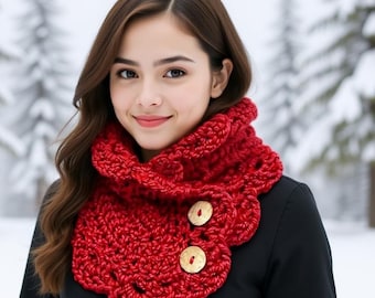 Crochet Cowl Pattern PDF, Chunky Crochet Cowl, Chunky Cowl with Buttons,  Cowl Neck Warmer, Goth Cowl, Crochet Scarf Pattern