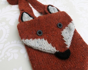 Fox Bag, Fox Pattern, Shoulder Bag Knitting Pattern, Fox Bag Knitting Pattern PDF, Knitted Bag, Animal Bag Pattern, Woodland Animals
