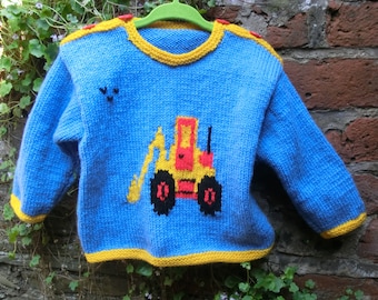 Childrens Knitting Pattern for Sweater with Digger Motif