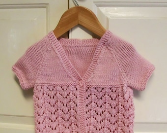Summer Baby Cardigan Knitting Pattern, instant download pattern PDF, Long or Short Sleeves, lace stitch