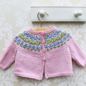Fairisle Yoke Baby Cardigan, Abigail Baby Cardigan, Knitting Pattern PDF