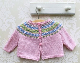 Fairisle Yoke Baby Cardigan, Abigail Baby Cardigan, Knitting Pattern PDF