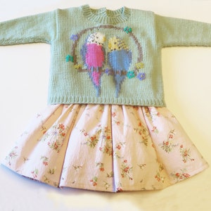 Cute Baby & Toddler Sweater Knitting Pattern – Intarsia Budgie Parakeet Motif – Sizes Newborn to 3 Years – PDF Instant Download – Baby Gift
