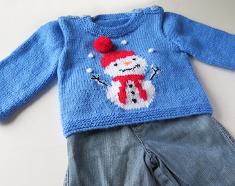 Christmas Sweaters with Snowman or Christmas Tree Motif - Baby and Toddler - Ugly Christmas Knitting - Knitting Pattern - Instant Download