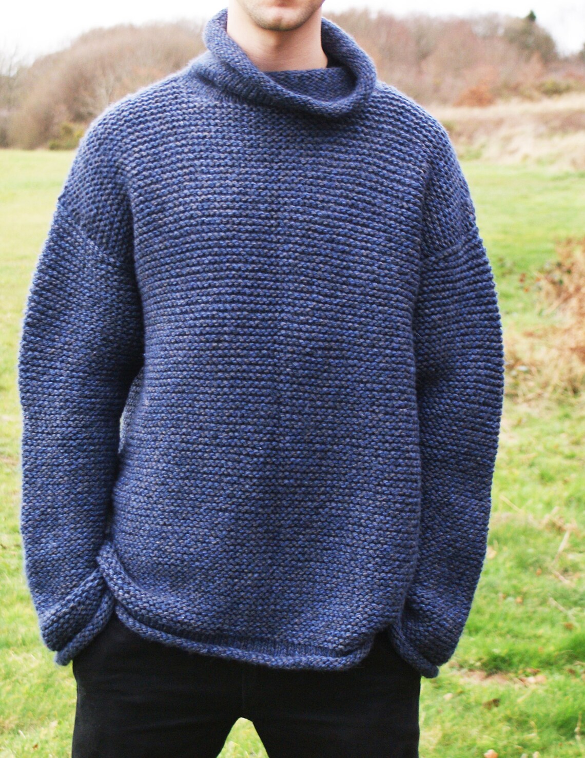 Man's Chunky Sweater Worked in Garter Stitch Knitting Etsy