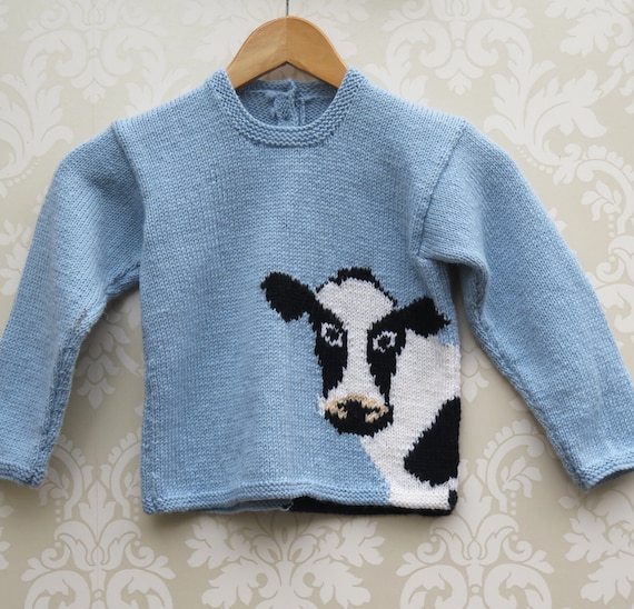 Cute Cow Teddy Bear 26 cm Dressed in a Cozy Sweater For Sale