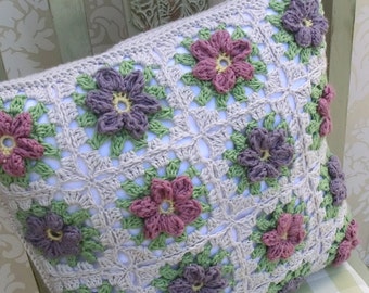 Crochet Pillow Pattern, Floral Granny Square, Crochet Cushion Pattern PDF