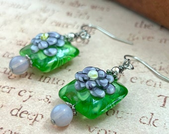 Lavender Fields - OOAK Earrings with handmade lampwork