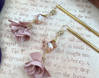 Flower Cascade in Pink and Gold - Hairpin Pair