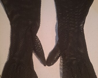 Vintage Black fishnet style women's gloves