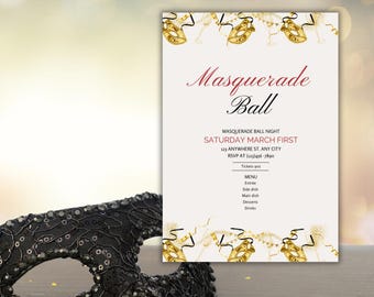 Elegant Masquerade Ball Invitation Template - Fully Editable Canva Design