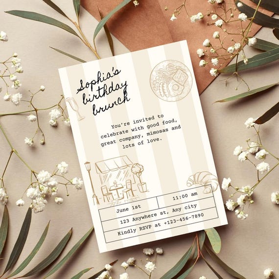 Brunch Birthday Invitation Template: Editable Canva Design (Digital)